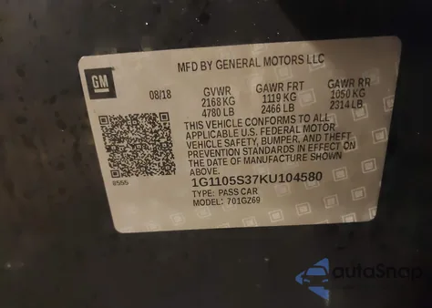 2019 Chevrolet Impala Premier z USA, uszkodzony, nr VIN 1G1105S37KU104580